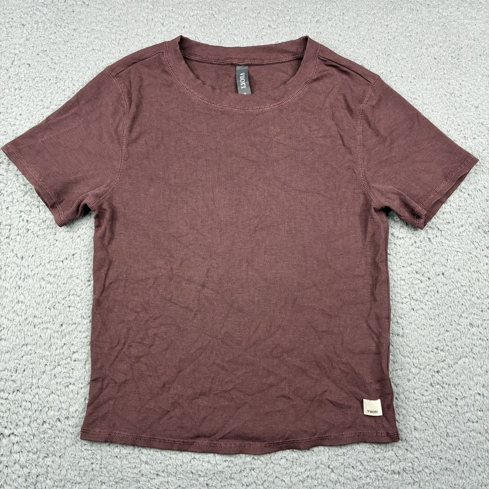 Vuori Pose Fitted T-Shirt Women's Medium Red Ribbed Cropped VW169